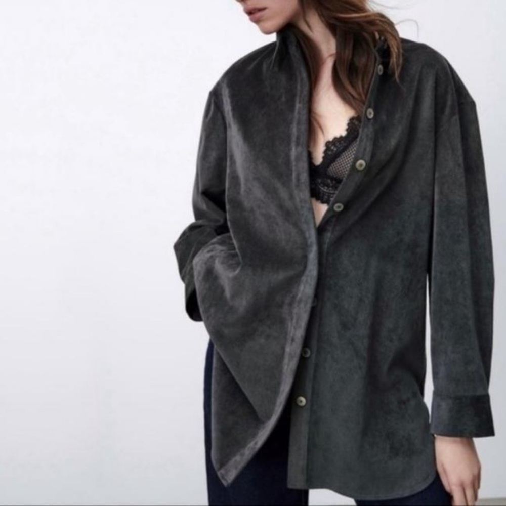 Zara Textured Weave Over Shirt Grey Size XL